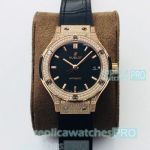 HB Factory Hublot Black Dial Classic Fusion Rose Gold Diamond Watch 38MM
